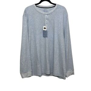 NWT Joseph Abboud Mens Blue Waffle Knit Modern Long Sleeve Henley T-Shirt Large